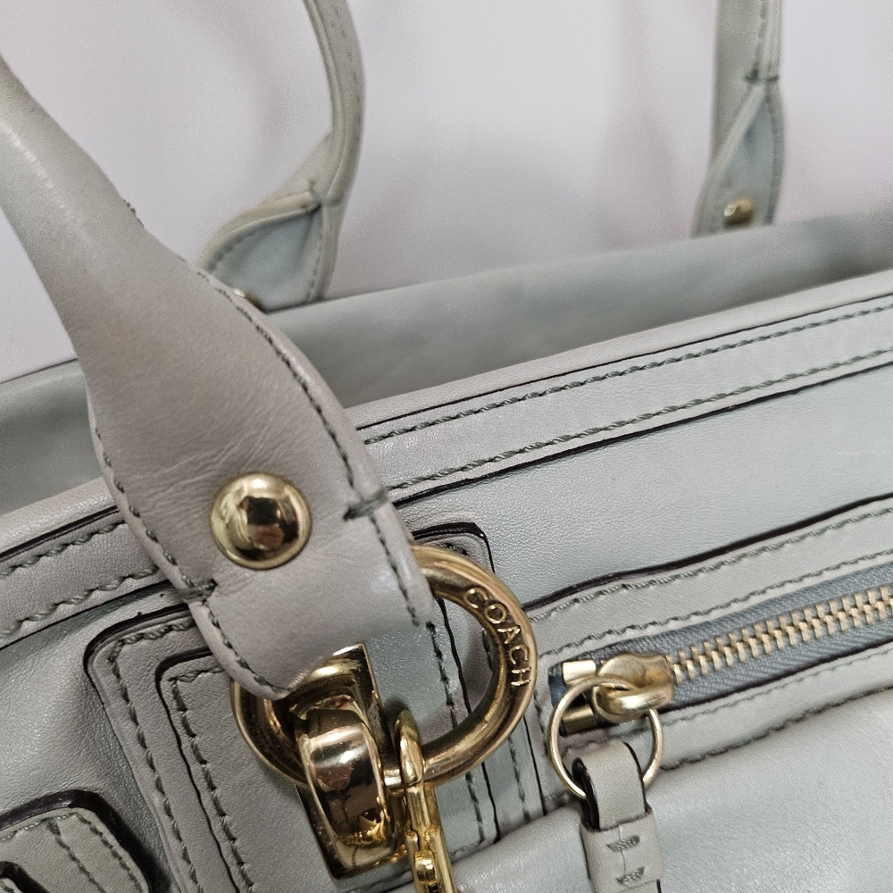MSRP $700 Coach Hampton Lindsay Satchel Handbag Tote Mint Green Leather Turnlock - Picture 6 of 11